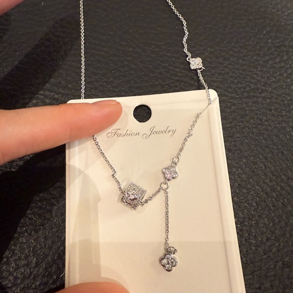 Clover Pavé Necklace – Non-Tarnish Silver - Picture 3 of 4